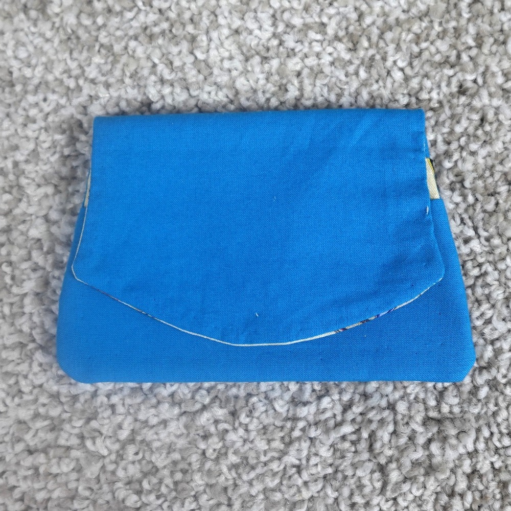 Handmade Blue Fabric Pocket Wallet Candle Print Lining Snap Closure Card Holder